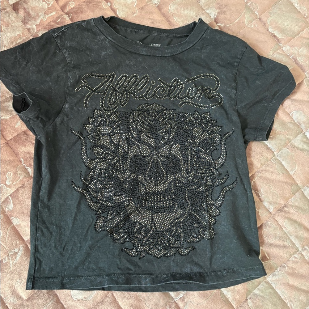 Black Lava Wash Affliction Baby Crop Top Tee